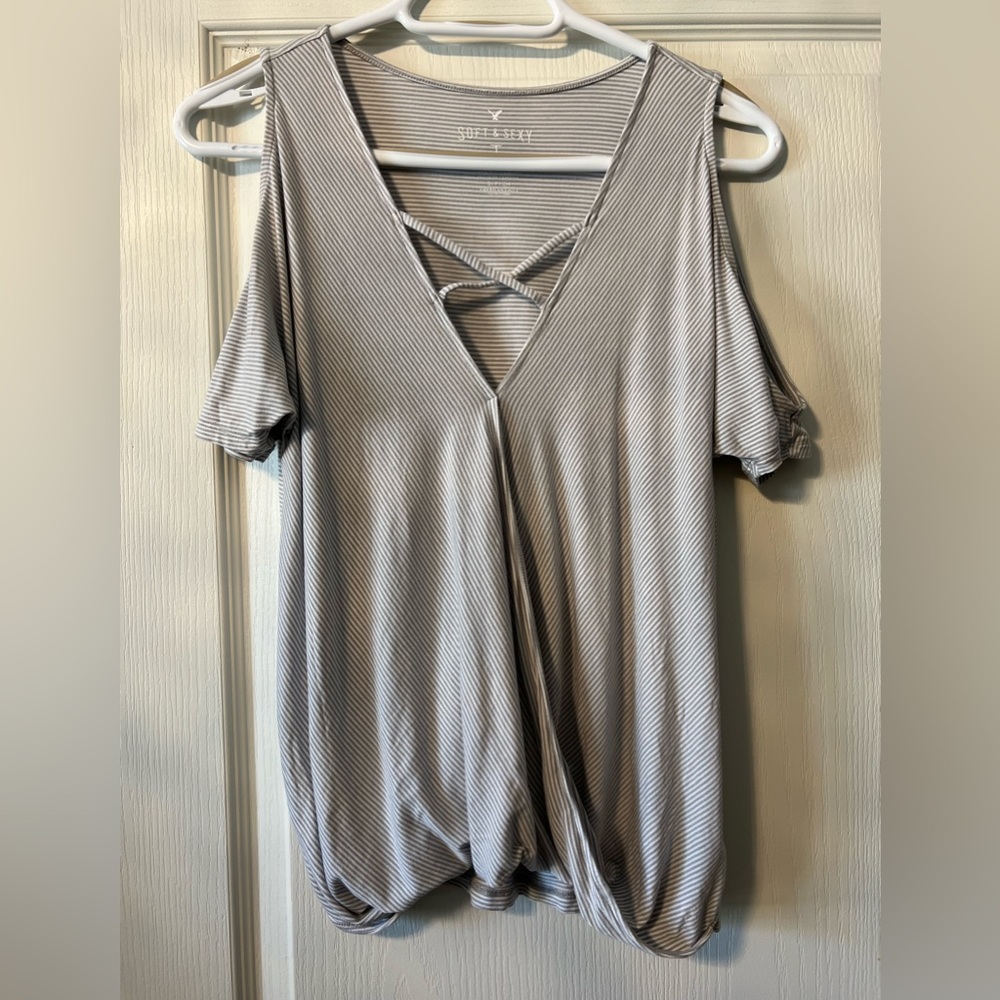 American Eagle Cold Shoulder Striped Top